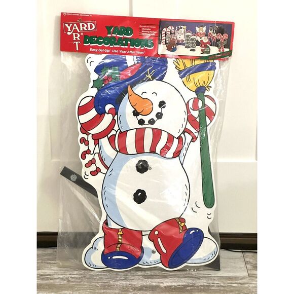 Vintage Christmas Snowman St Yard Sign Art Decorative Outlet Impact Plastics NIP - Picture 1 of 8